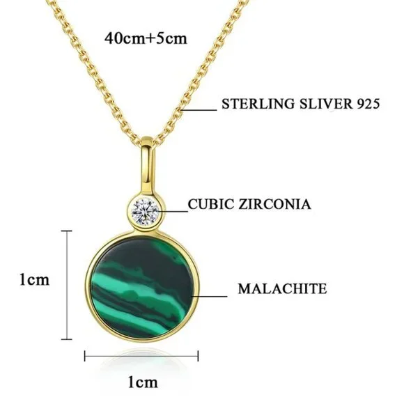 18KY Gold Plated over Sterling Silver Malachite and CZ Necklace - Picture 6 of 6
